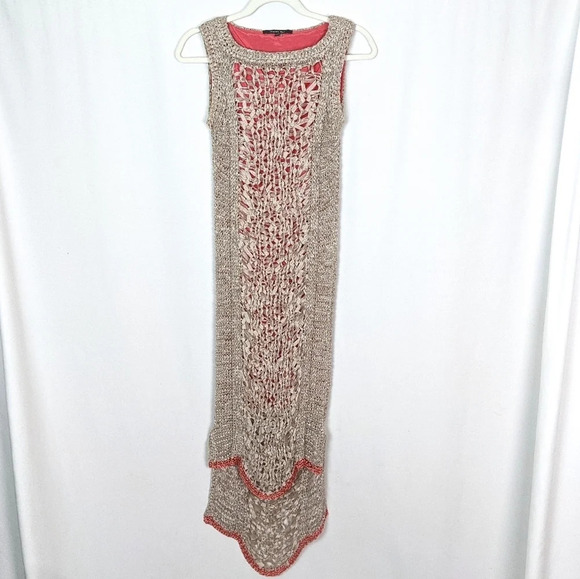 Rachel Roy Crochet Netted Open Knit High Low Midi Dress Bohemian Festival Hippie - Picture 1 of 11